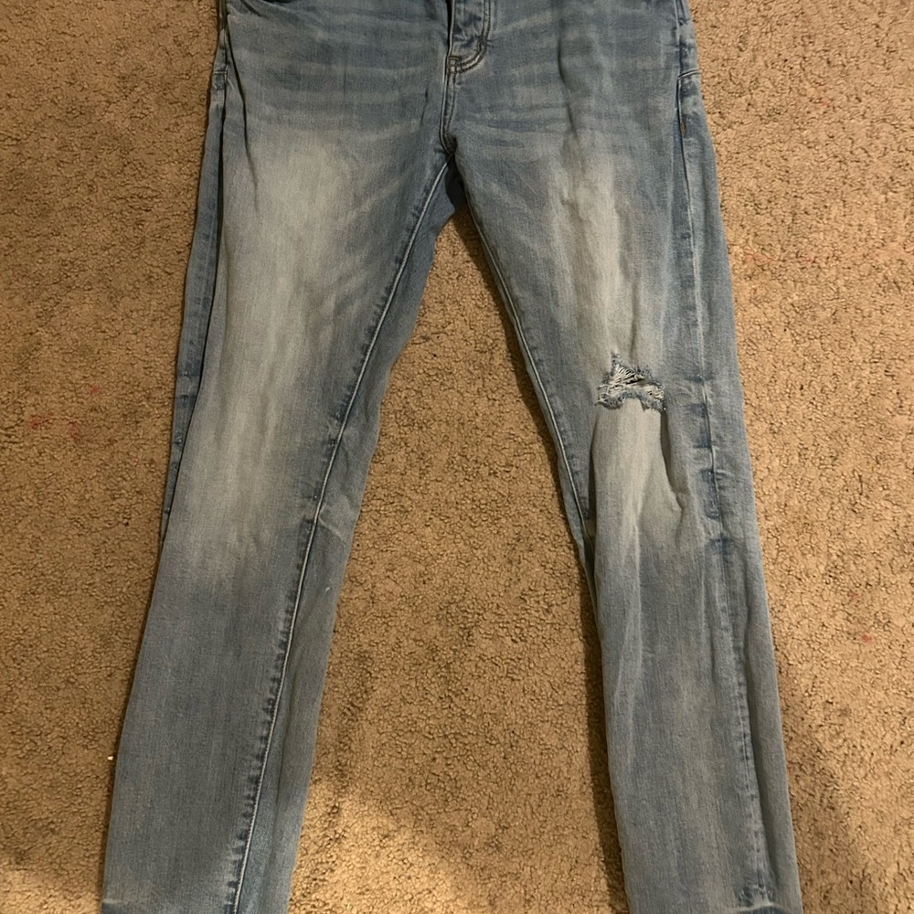 Men's Light Blue Distressed Skinny Jeans